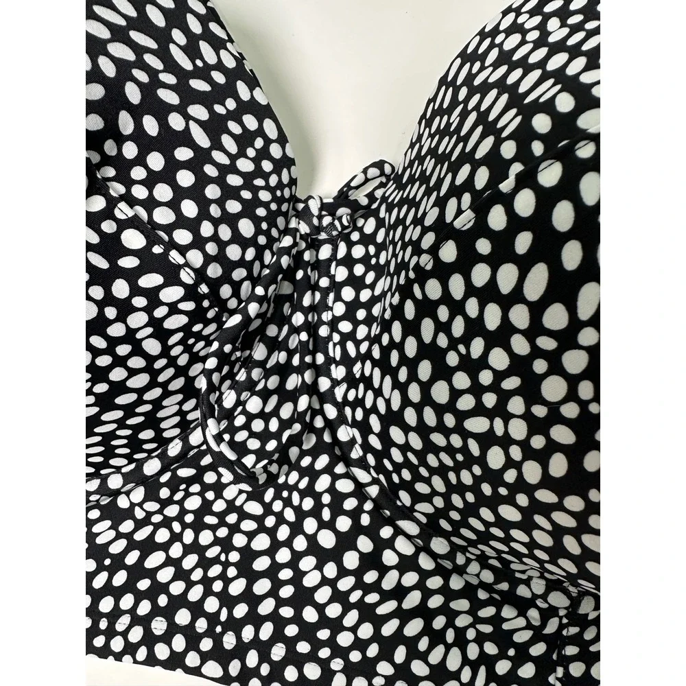 Smart & Sexy Black White Polka Dot Underwire Longline Bikini Swim Top NWT 42DD